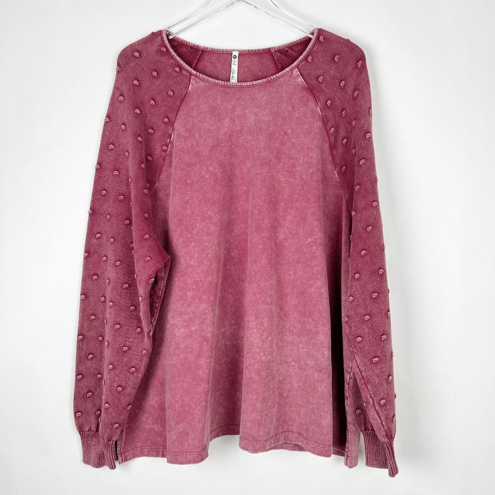 NWT Leo & Nicole Top Womens 3X Sundried Tomato Bobble Sleeve Acid Wash Raglan